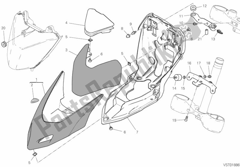 All parts for the Cowling of the Ducati Hypermotard 950 Thailand 2020